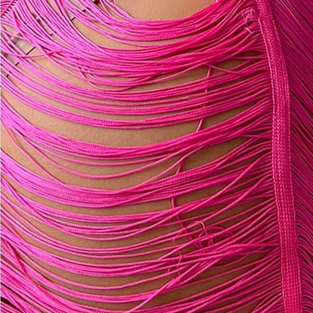 Sexy Pink Fringe Dress / Cover Up - Picture 5 of 10